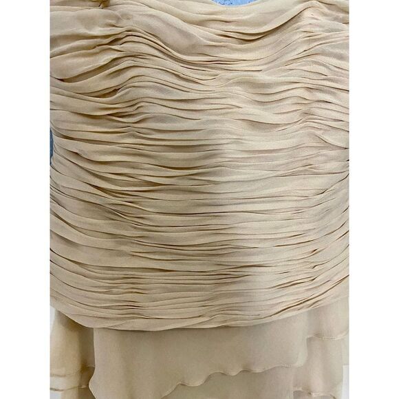 Jovani Vintage Nude Strapless Gown Ruched Bodice and Ruffle - Picture 6 of 15